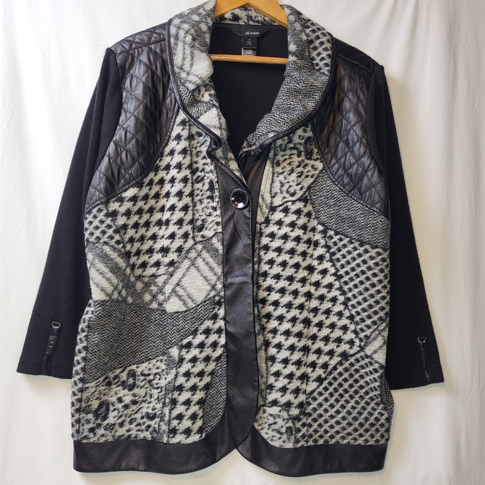 Ali Miles Patchwork Houndstooth Cardigan Blazer W… - image 1